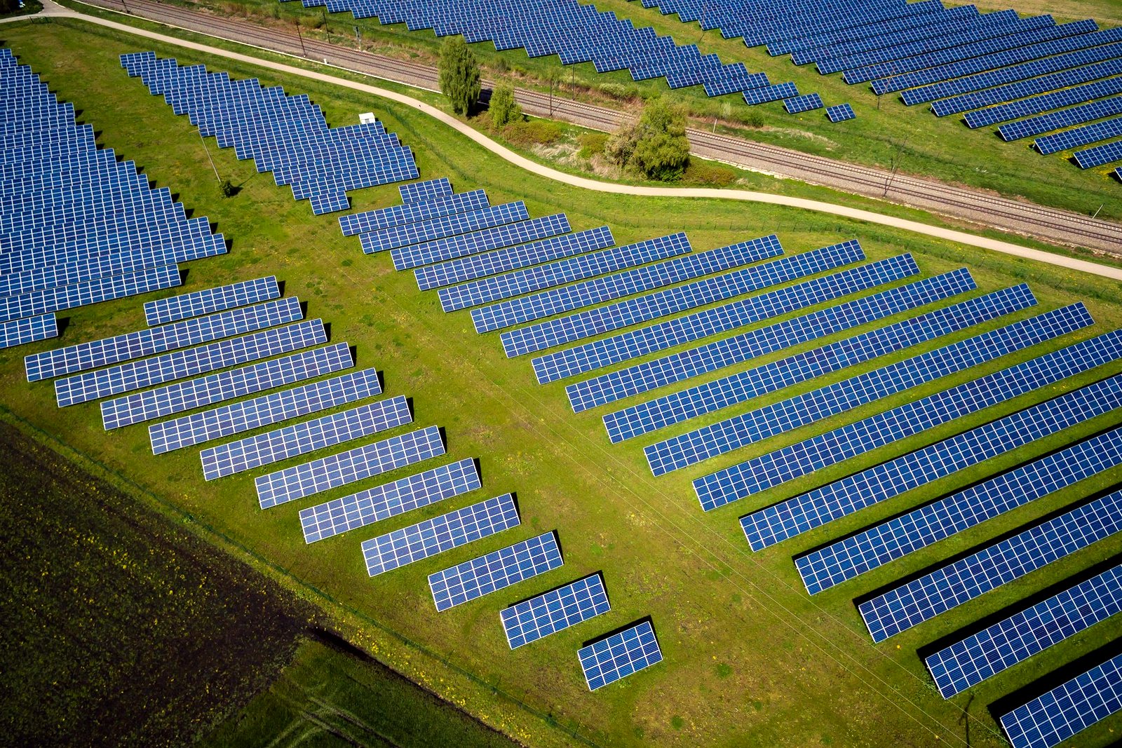Solar panel array under clear sky at Printech Packages facility